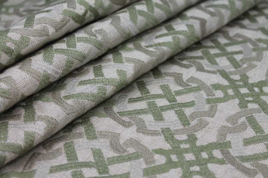 Green and Beige Celtic Knot Embroidered Linen