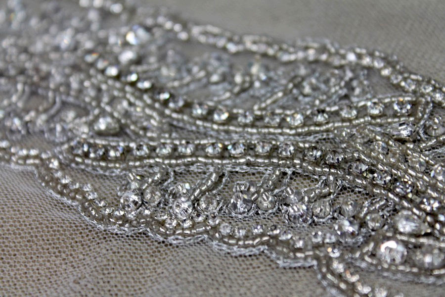 Beaded Diamante Trim in Ivory and Silver 