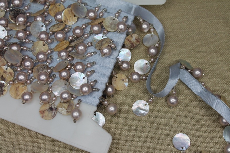 OUT OF STOCK - Pale Blue Beaded Pearl & Shell Trim