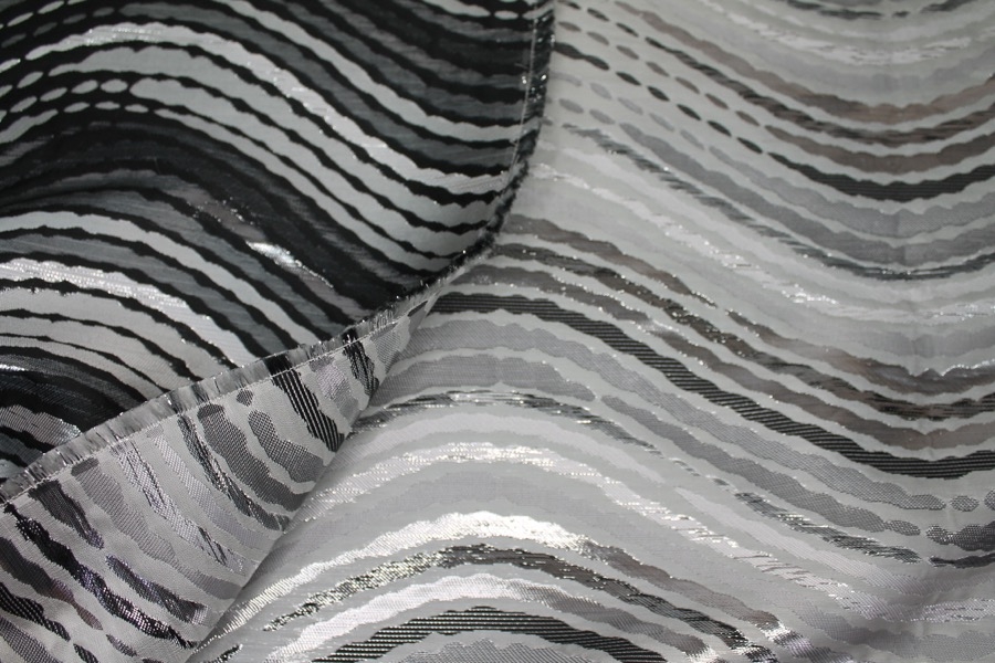 Reversible Black, Grey and Silver Wavy Brocade
