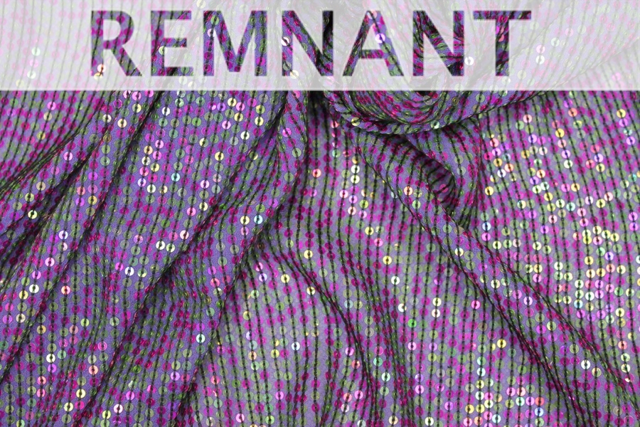 REMNANT - Micro Sequin On Silk Chiffon - Purple and Green - 1.9m Piece