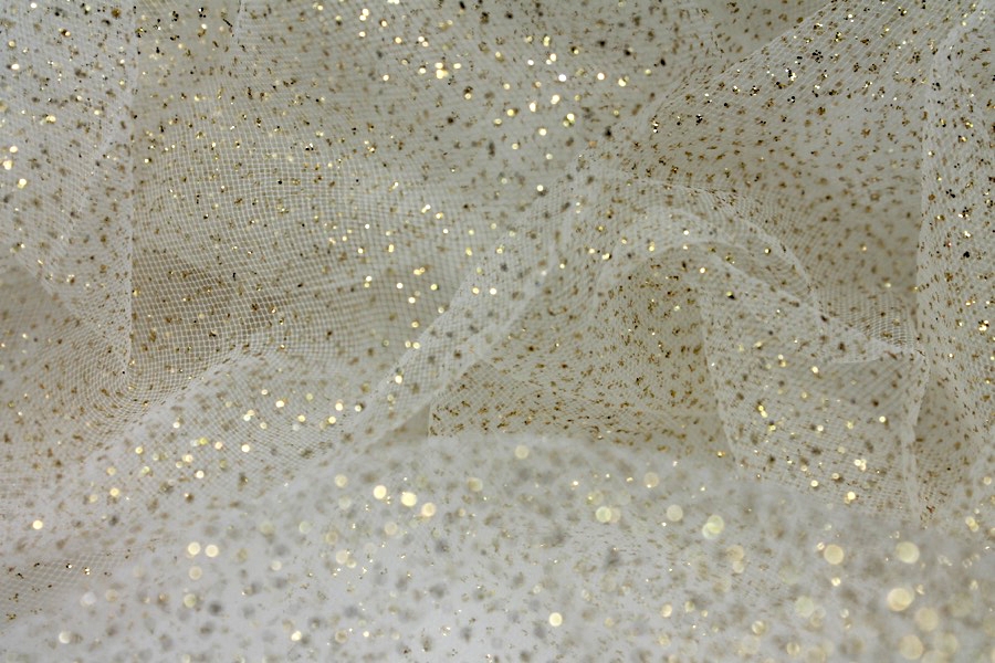 OUT OF STOCK - Gold Glitter Dots on Ivory Tulle