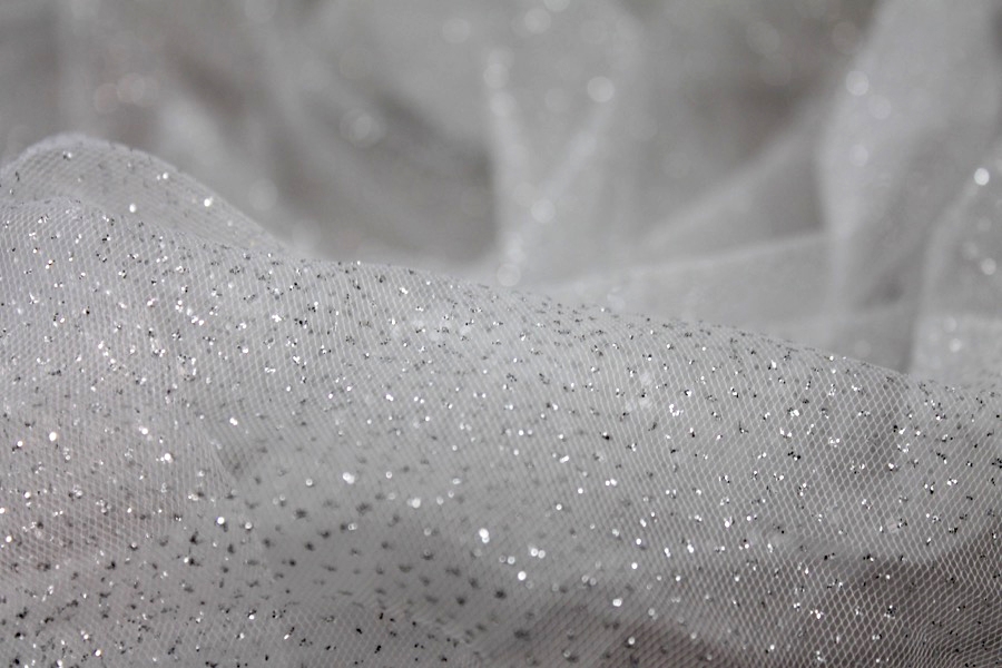 Silver Glitter Dots on Ivory Tulle