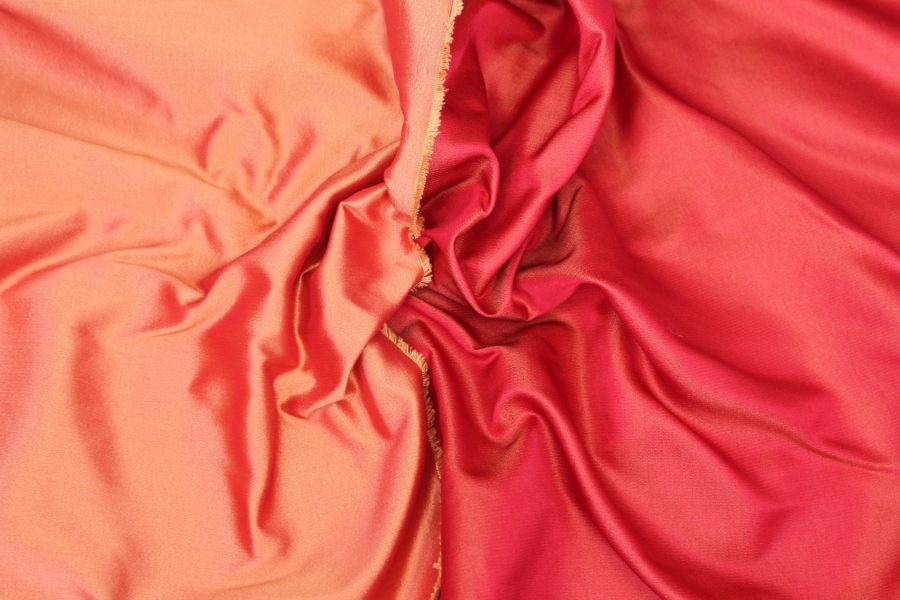 Two Tone Silk Duchesse Satin - Red/Orange