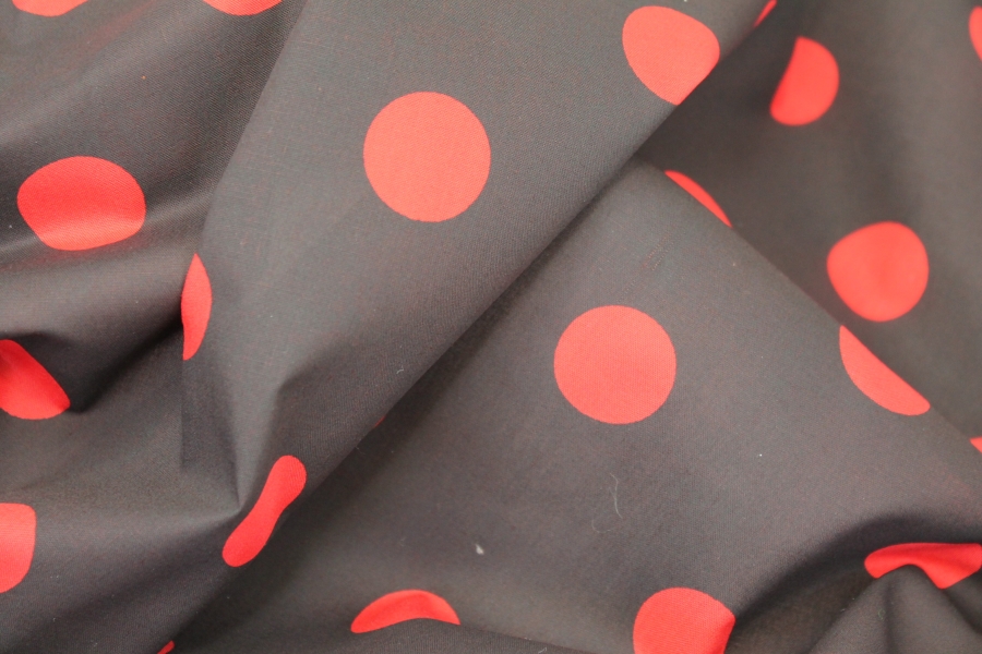 Polka Dot / Spot Cotton - Black with Red Dots