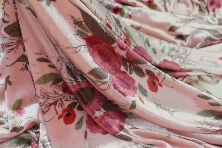 Printed Silk Velvet - Pale Pink Floral