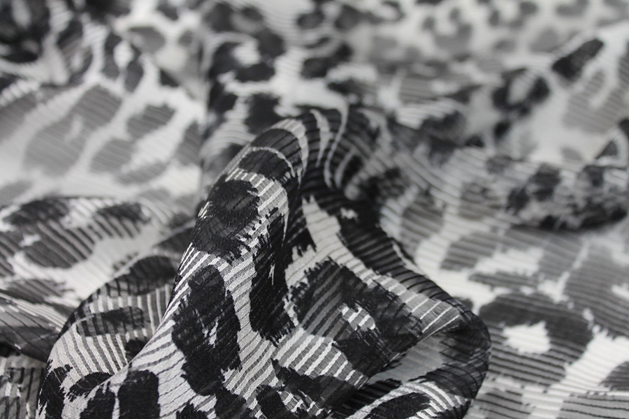 Silk Chiffon - Black and White Leopard Print