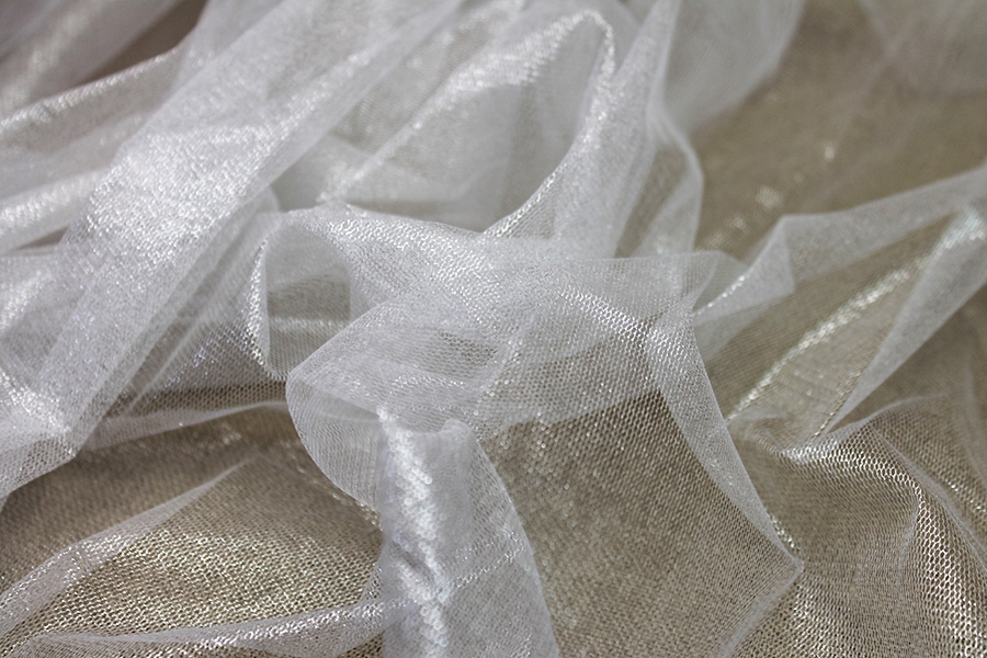 Foil Printed Silk Tulle - Silver on White
