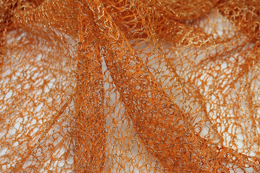 OUT OF STOCK - Gold Corded Mesh Fabric - Orange