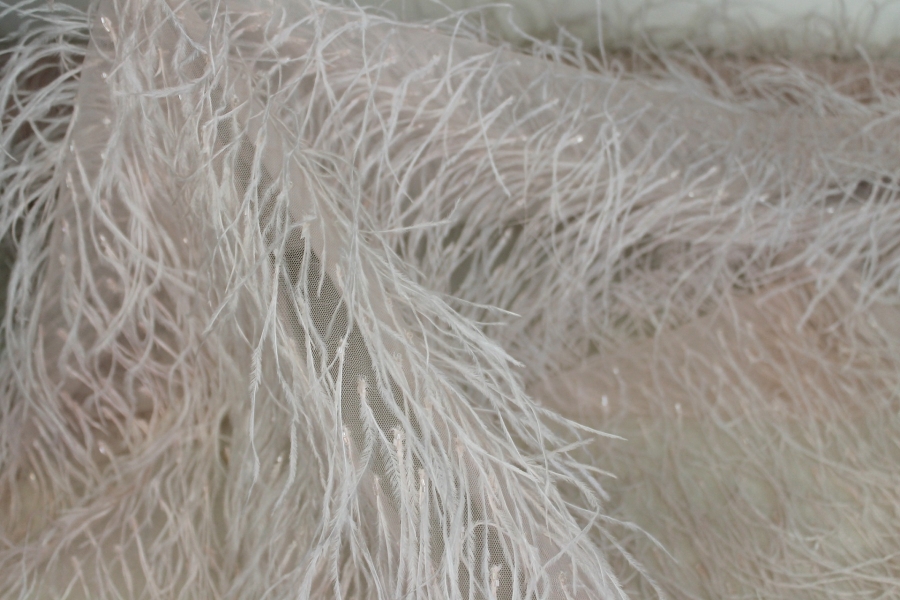 Beads and Ostrich Feathers on Tulle - Pale Pink