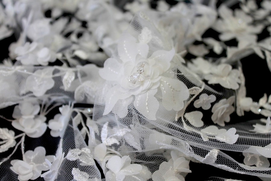 Beaded and Embroidered 3D Floral Tulle