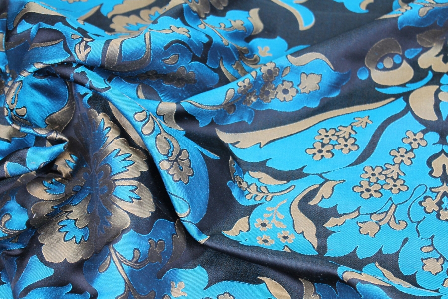 Silk Brocade - Black, Gold and Turquoise
