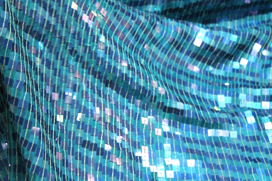 Square Sequin on Silk Chiffon Turquoise/Blue