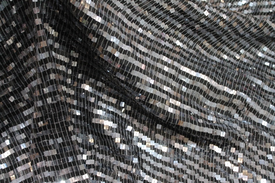 LAST PIECE - Square Sequin on Silk Chiffon Silver/Black