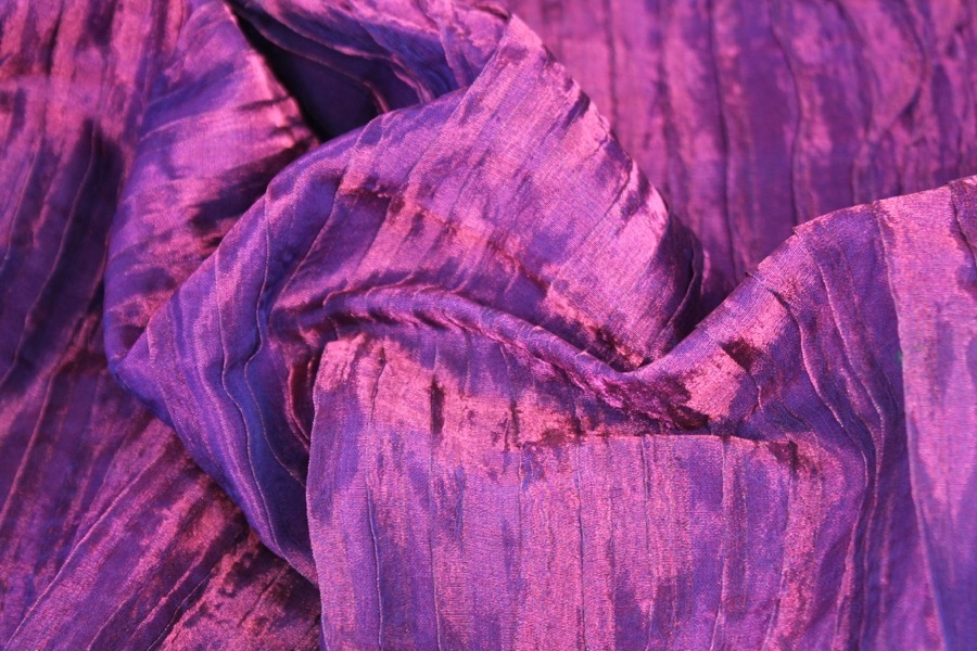 Pleated & Pintucked Silk Metal Organza - African Violet
