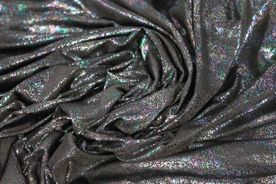 Fine Slinky Jersey - Black with Holo Splatter Foil Print