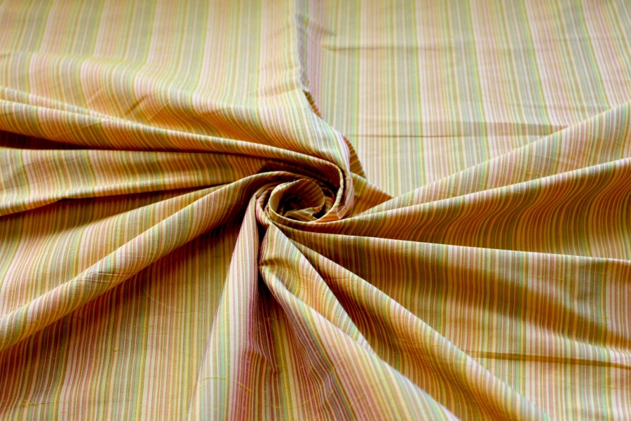 LAST PIECE - Multi Striped Silk Dupion - Bright Yellow