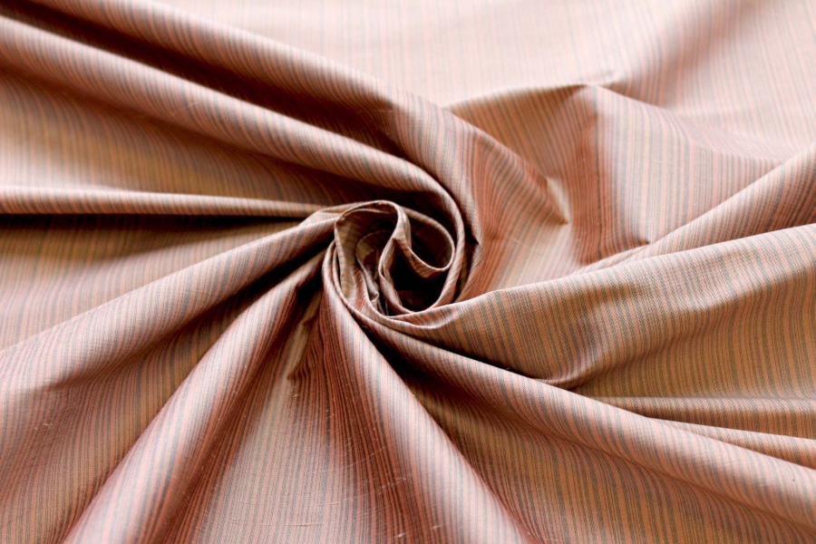 Striped Silk Taffeta - Sandy Brown and Grey