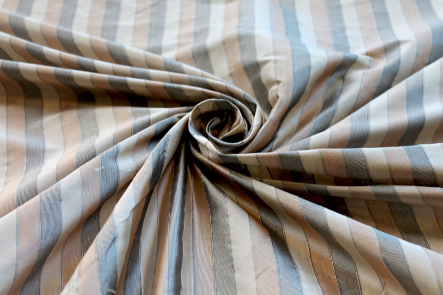 Wide Striped Silk Dupion - Beige and Black