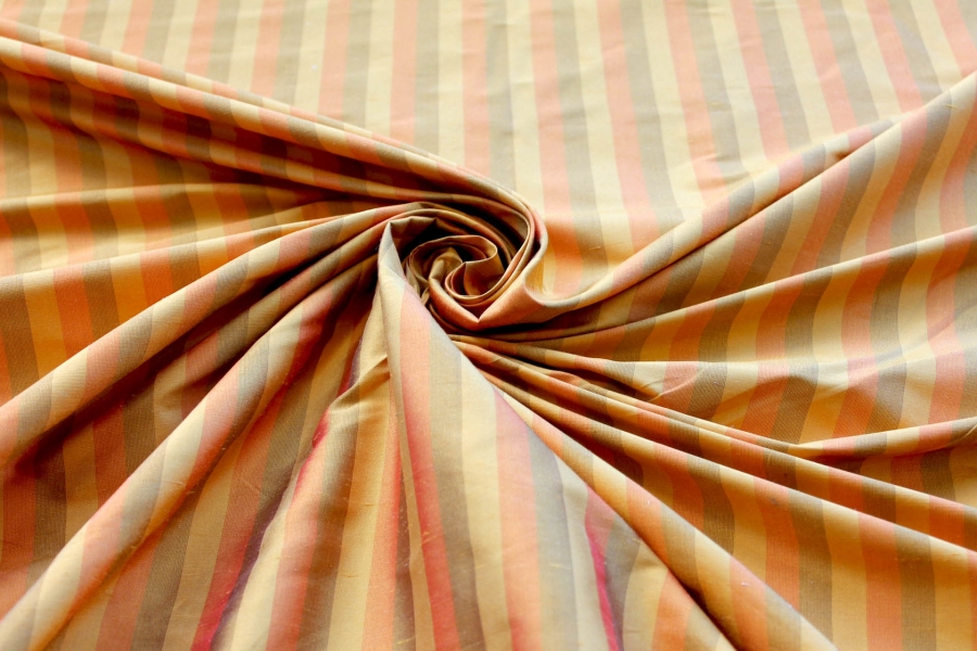 Wide Striped Silk Dupion - Orange