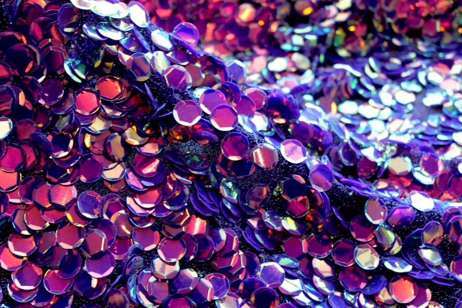 Iridescent Purple Disc Sequin on Mesh