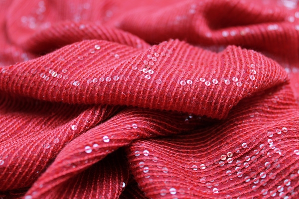 Micro Sequin On Silk Chiffon - Red