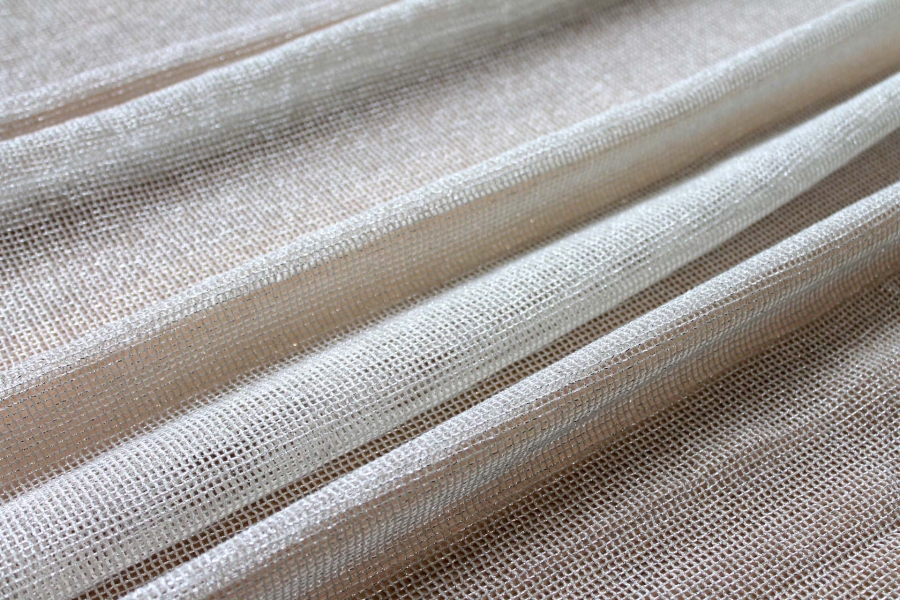 Sparkly Soft Mesh Fabric - Ivory Silver