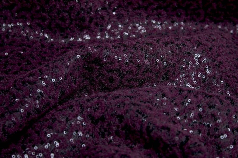 Plum Boiled Felted Wool with Black Sequin Mesh