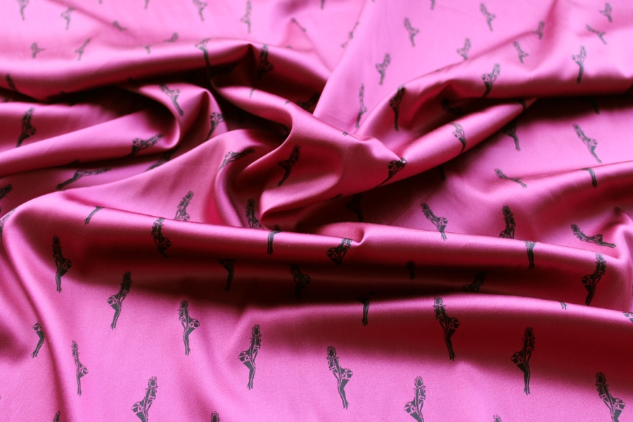 Pin-up Printed Stretch Silk Satin - Berry Pink