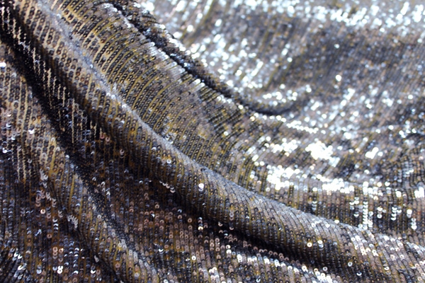 Overlapping Micro Sequin On Silk Chiffon - Anthracite / Olive