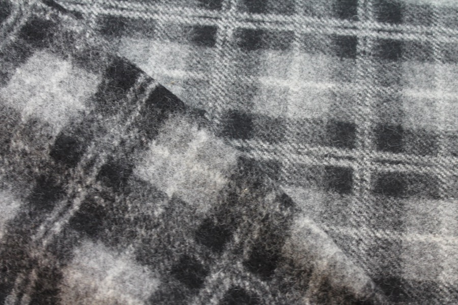Boiled Wool Jersey Knit - Grey Black Tartan