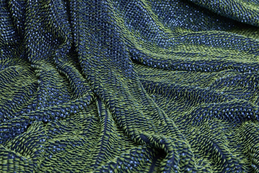 "Two Tone" Overlapping Edge Coloured Sequin On Silk Chiffon - Blue/Green