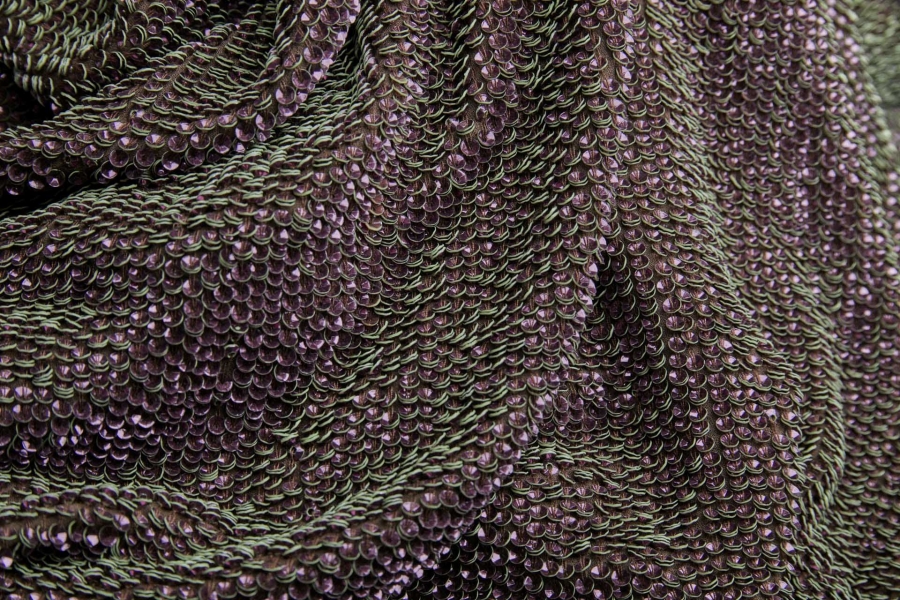 "Two Tone" Overlapping Edge Coloured Sequin On Silk Chiffon - Plum/Olive