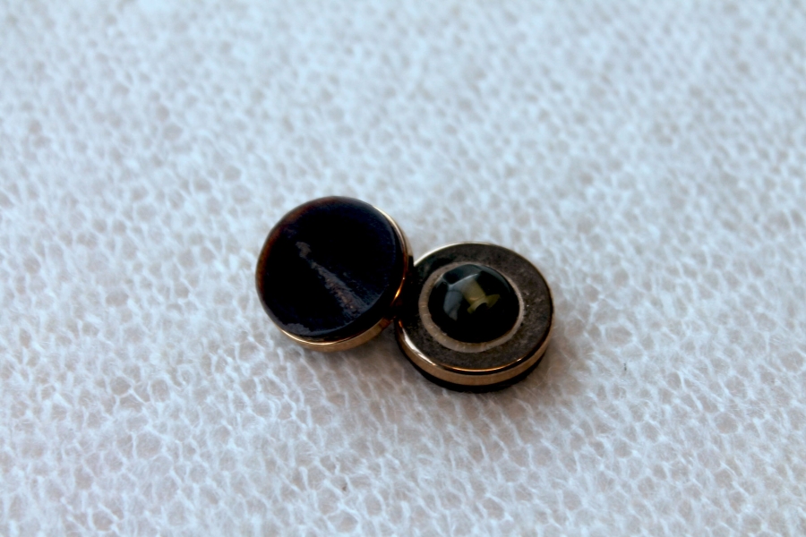 Gold Metal Shank Button with Brown "Stone" Resin Inlay