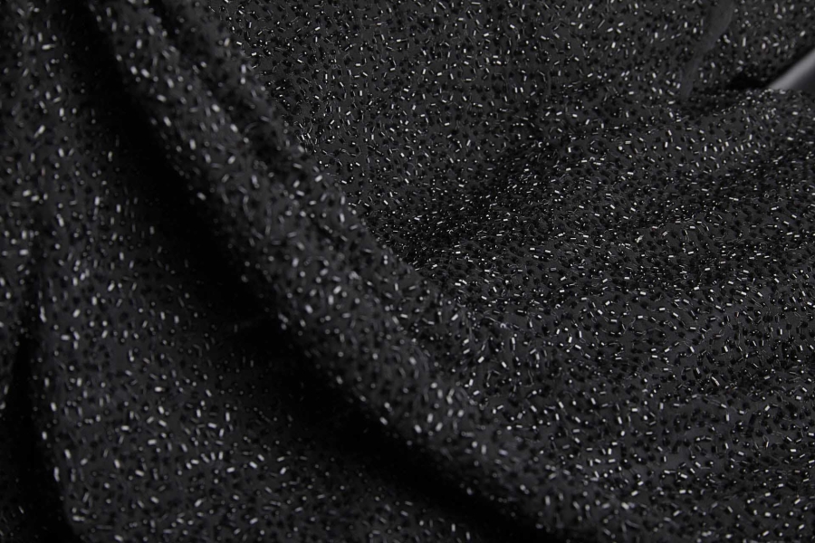 Beaded Silk Chiffon - Black with Black Beads (New)