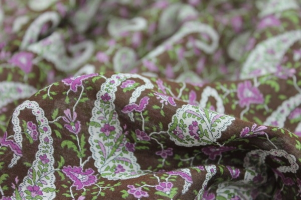 Paisley Printed Cotton Voile - Brown/Purple