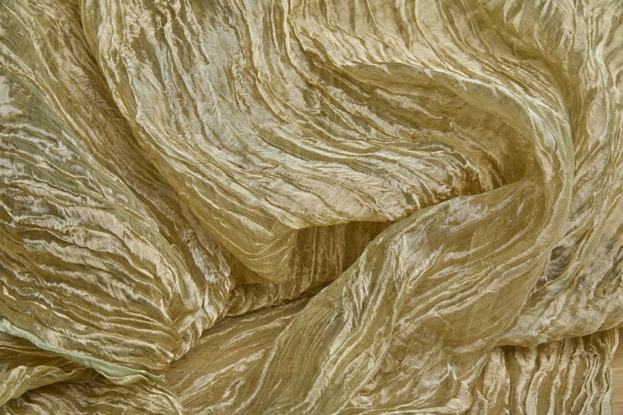 Crinkled Silk Metal Organza - Sea Spray / Gold