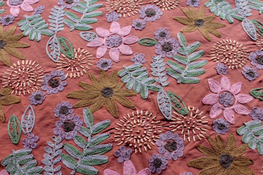 Ethnic Style Floral Embroidery - Rust