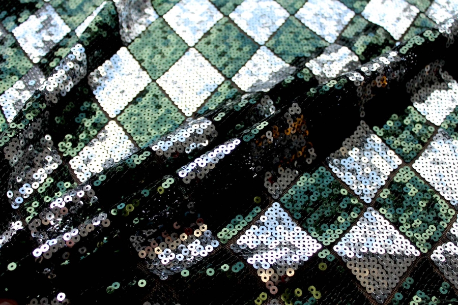 Harlequin Sequin On Tulle - Silver / Green