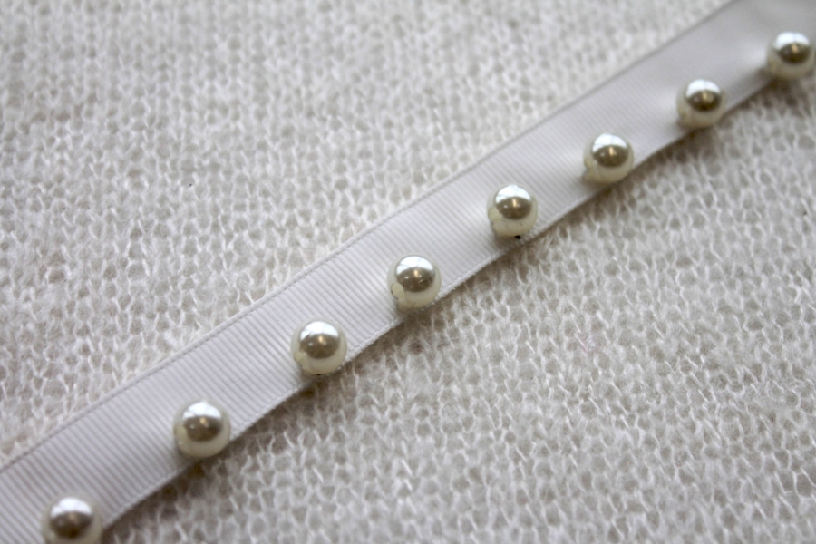 NEW BRIDAL - Ivory Grosgrain Ribbon with Creamy Ivory pearls