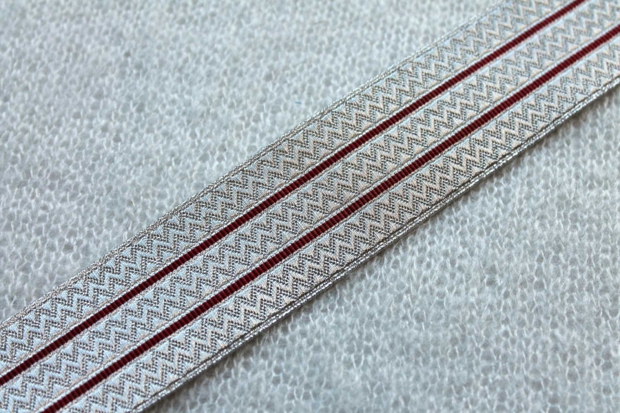 Silver Zig-Zag "Guards Lace" Braid with Red Stripes - Large