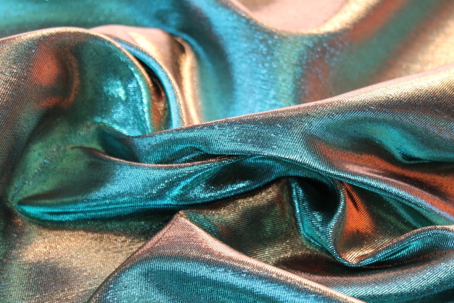 BACK IN STOCK - Colour Changing Turquoise and Gold Lurex Backed Duchesse Satin