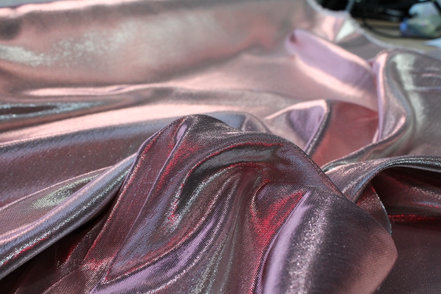 Colour Changing Pink and Silver Lurex Backed Duchesse Satin