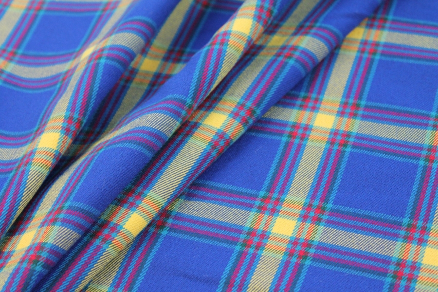 Stretch Tartan - Royal Blue, Red, Yellow and Teal