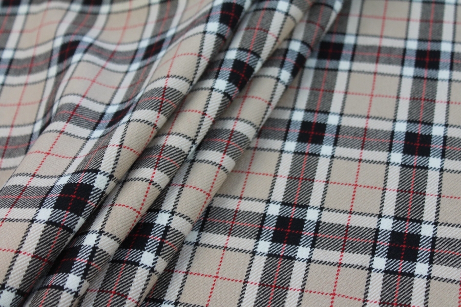 Stretch Tartan - Black, Red and Ivory on Beige