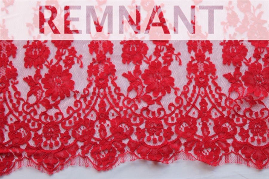 REMNANT - French Leavers Lace - Red - 1.2m Piece