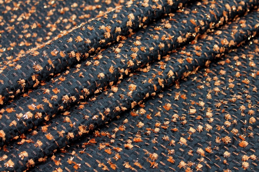 Black Viscose Brocade with Brown and Bronze Chenille Thread