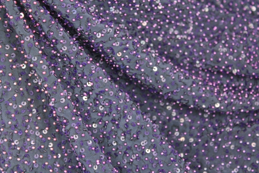 Purple Silk with Purple Pearls and Iridescent Purple Sequins