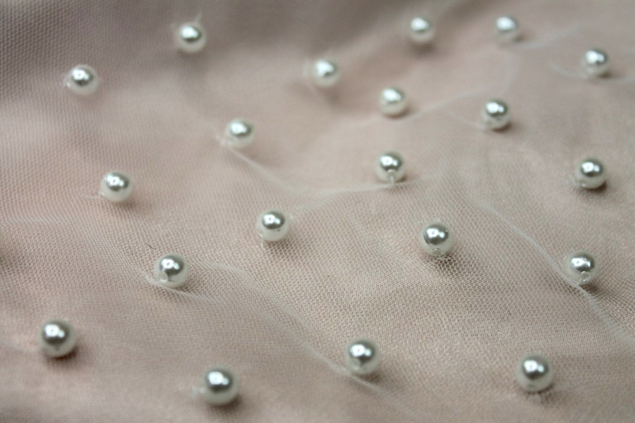 OUT OF STOCK - Ivory Pearls on Ivory Nylon Tulle
