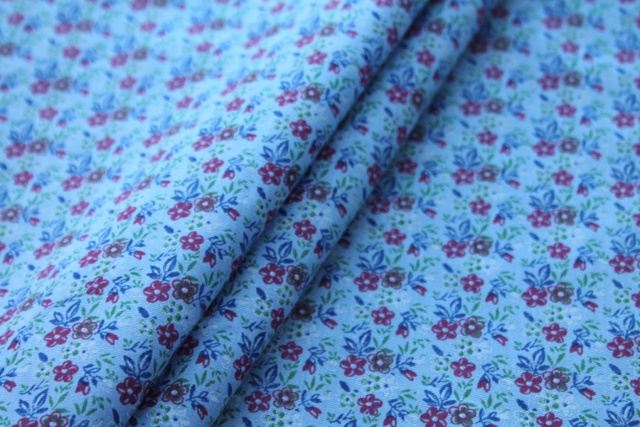 Vintage Printed Cotton - Blue, Pink and Green on Pale Blue